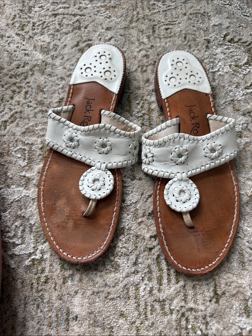 Jack Rogers Original Jacks White Leather Sandals, Size 9